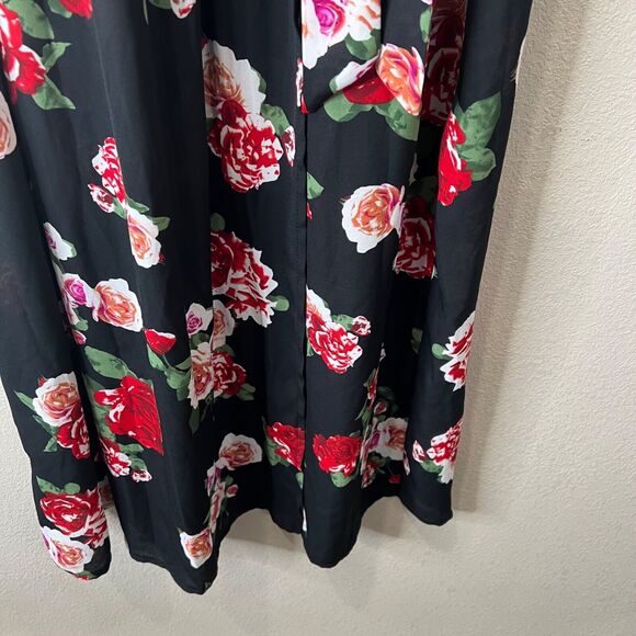 Boohoo Womens Floral Maxi Skirt With Tie Waist Black Red‎ 6 Whimsy Romantic - Picture 7 of 12